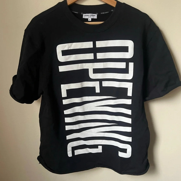 OPENING CEREMONY Stretch Logo Cutoff Sweatshirt Top, Black, size medium - Picture 2 of 5